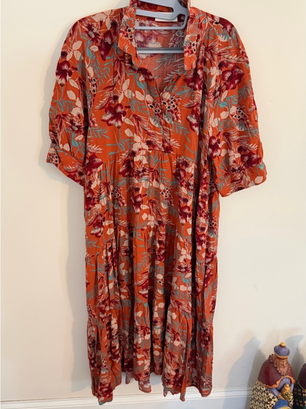 Rust Floral Tiered Midi Dress - Orange Floral